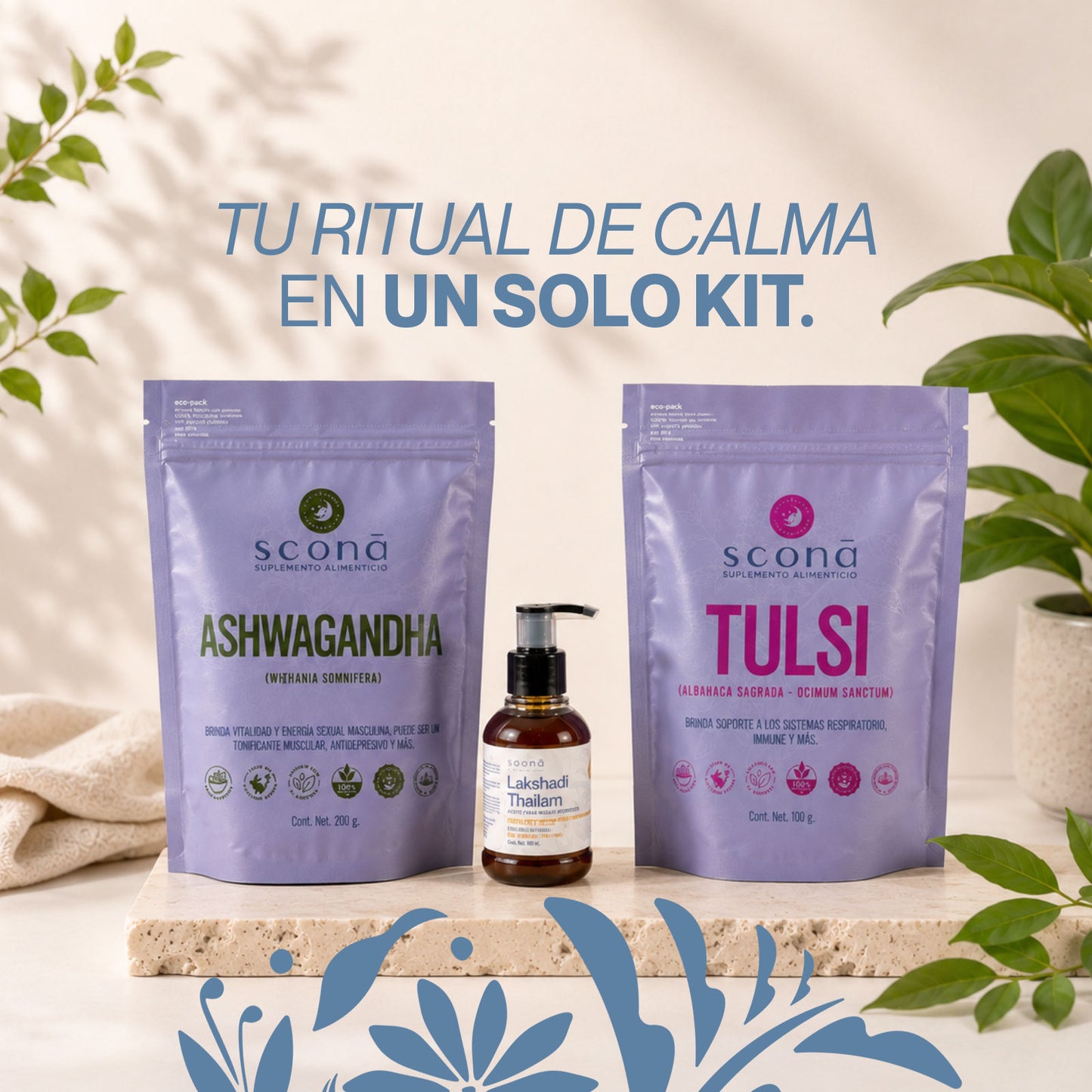 Kit Soona Calma y Descanso – Sistema Ayurveda  para Estrés, Tensión Mental y Mente Acelerada