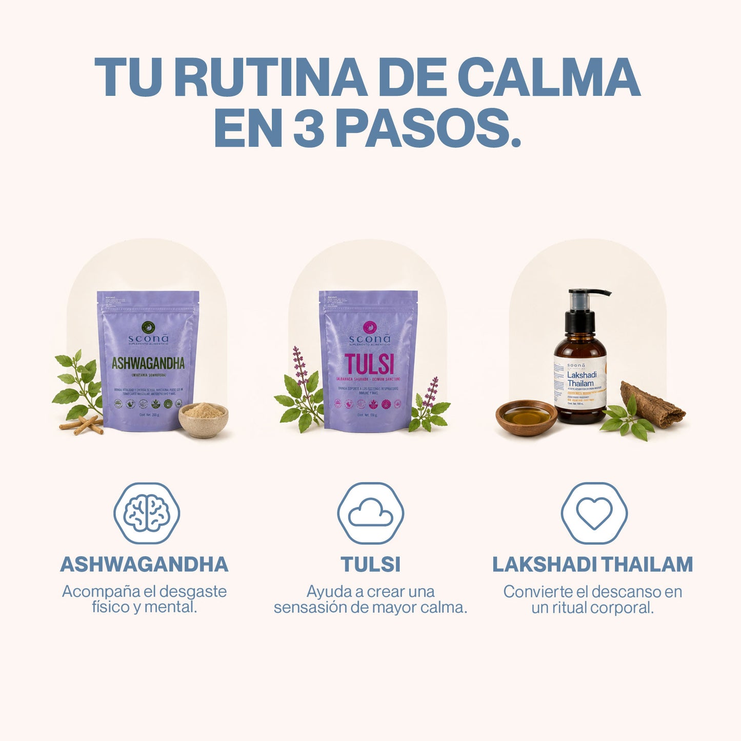 Kit Soona Calma y Descanso – Sistema Ayurveda  para Estrés, Tensión Mental y Mente Acelerada